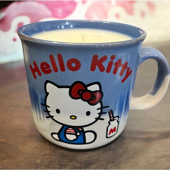 Hello Kitty Blue Mug Candle 20oz+ w/ Cowboy Scent – Handmade Pet Friendly Gift - Picture 1 of 2